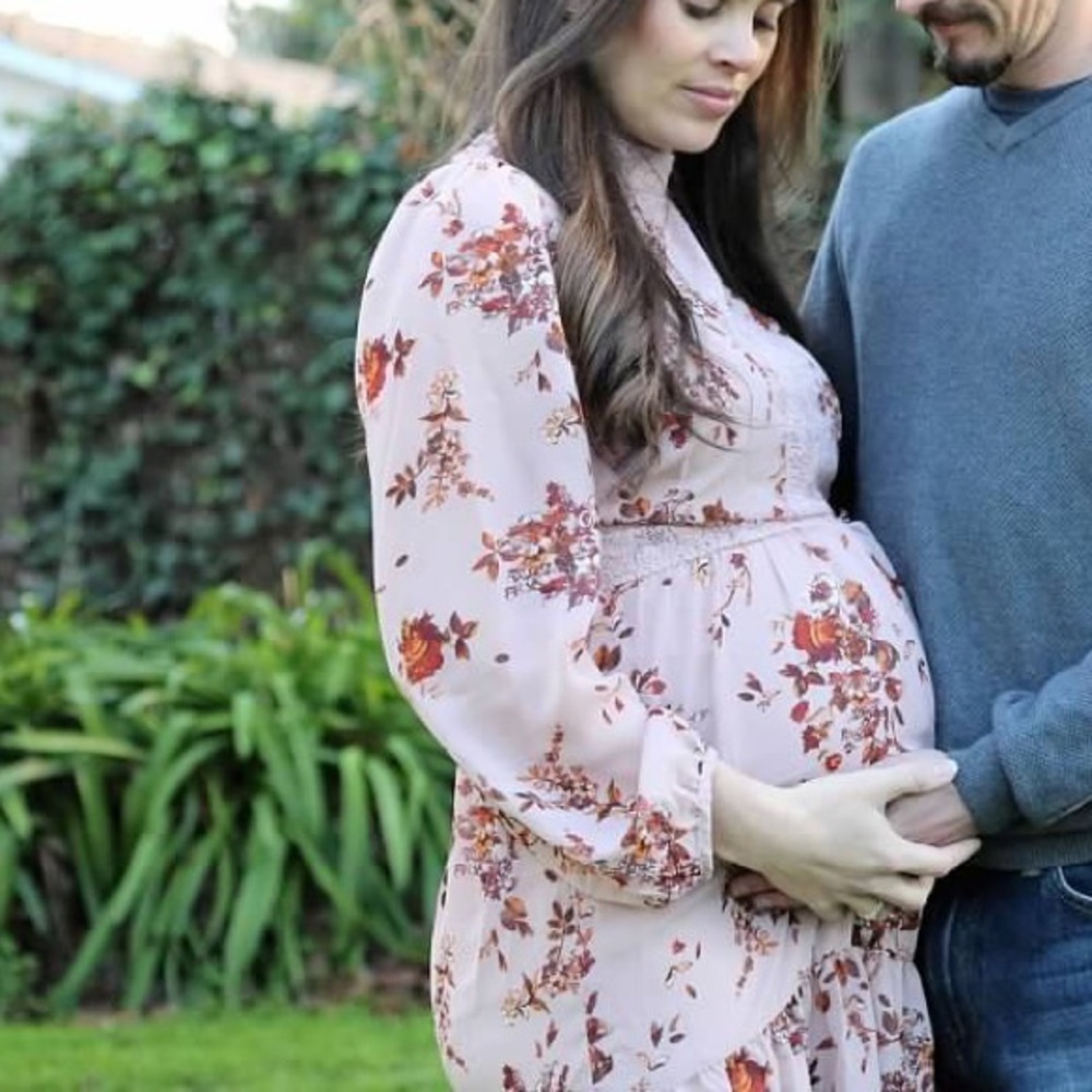 Pale pink floral maternity dress